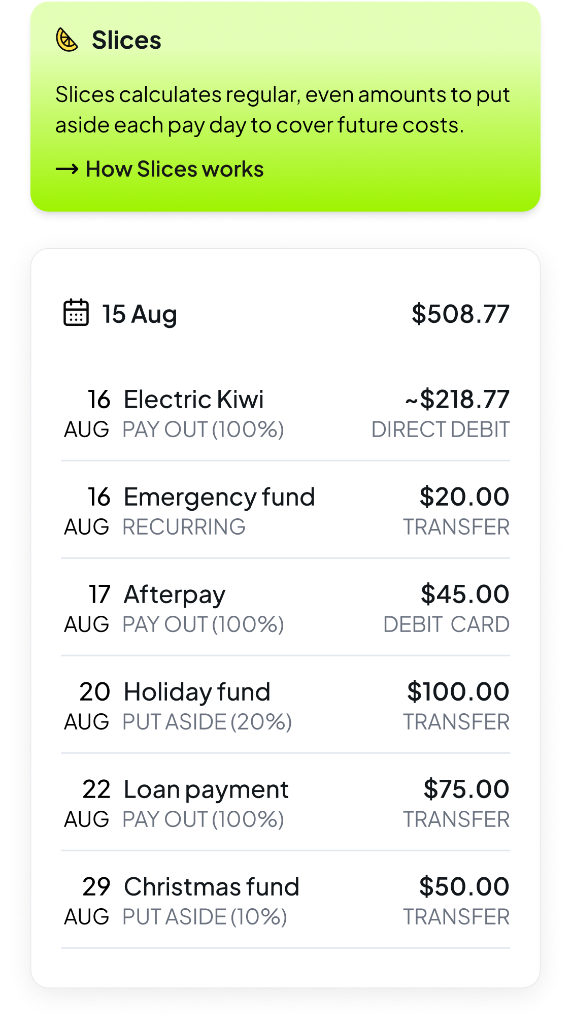 Smoothy app showing budgeting and bill smoothing